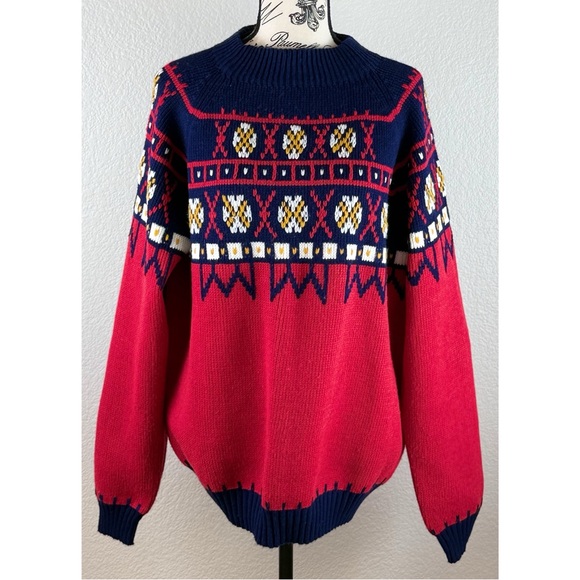 Vintage JC Penney Fair Isle Nordic Crew Neck Sweater Knit Acrylic Large - Picture 7 of 8
